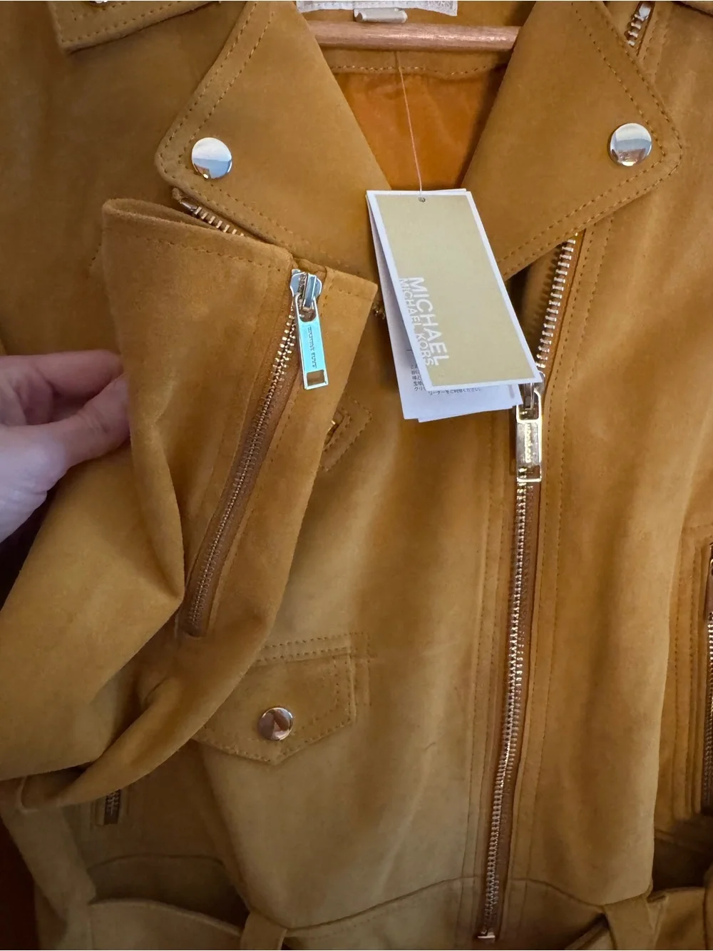 Michael Kors Mustard Suede Moto Jacket with Belt